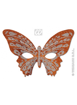Škraboška motýl glitter bicolor oranžová