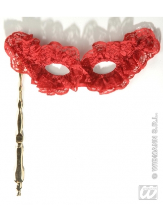 Škraboška Papillon krajka na tyči červená