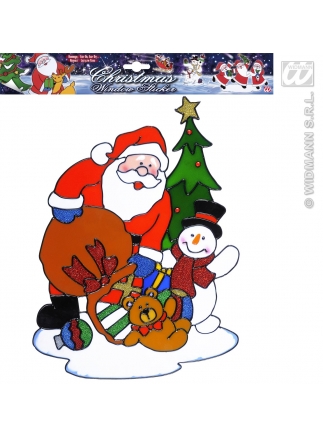 Vánoční dekorace 3D Santa 30cm pytel+sněhulák