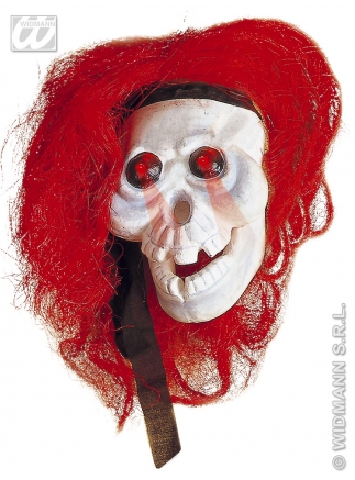 Hallowen hlava blikací oči - lebka červené vlasy